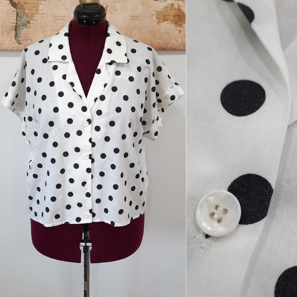 1960s White Blouse with Red Polka Dots